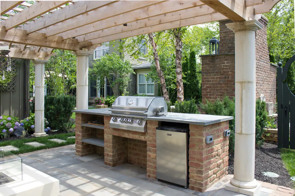 Fireplace and Pergola Kitchen in Dublin, OH